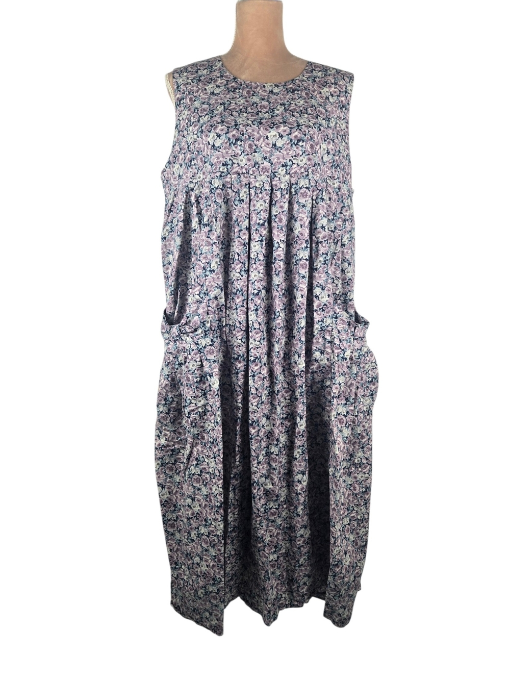 Laura Ashley Pinafore Midi Maxi Dress Vintage Cotton Pleated Floral 12